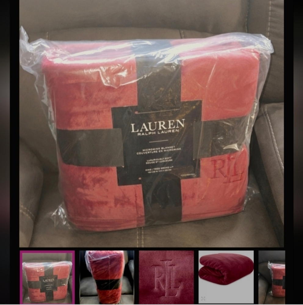 NWT KING Ralph Lauren Micromink Plush American Beauty Red blanket LRL
